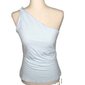 OGL EcoSkinKiss Light Blue Ruched One Shoulder Padded Shelf Bra Brami Top LARGE